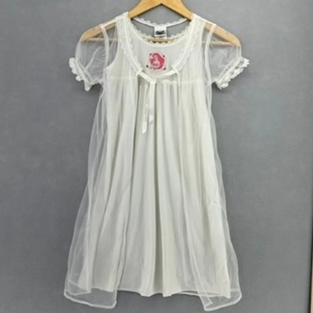VTG Disney Ariel The Little Mermaid White Lace Mesh Nightgown Kids XS 1990s RARE